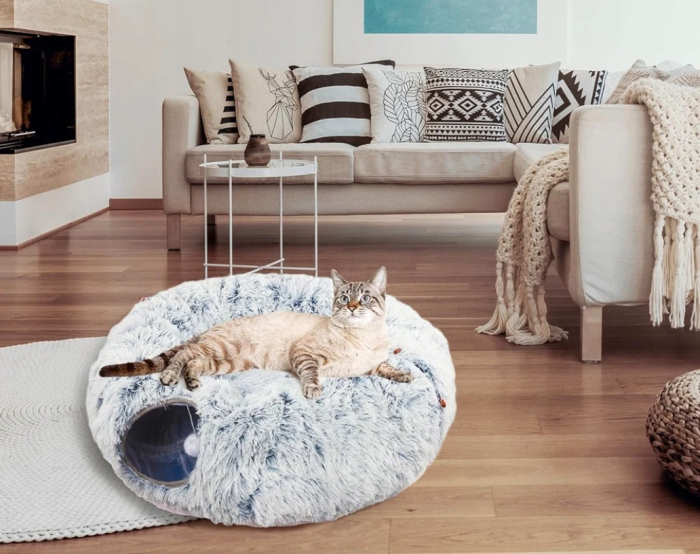 Tunel joaca pisici plus transformabil in pat rotund, 85 cm, flexibil complet, gri [10]