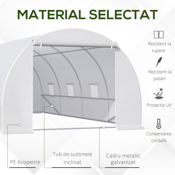  Tunnel Sera de gradina pentru plante din PE cu tevi metalice 6x3x2m Alb [4]