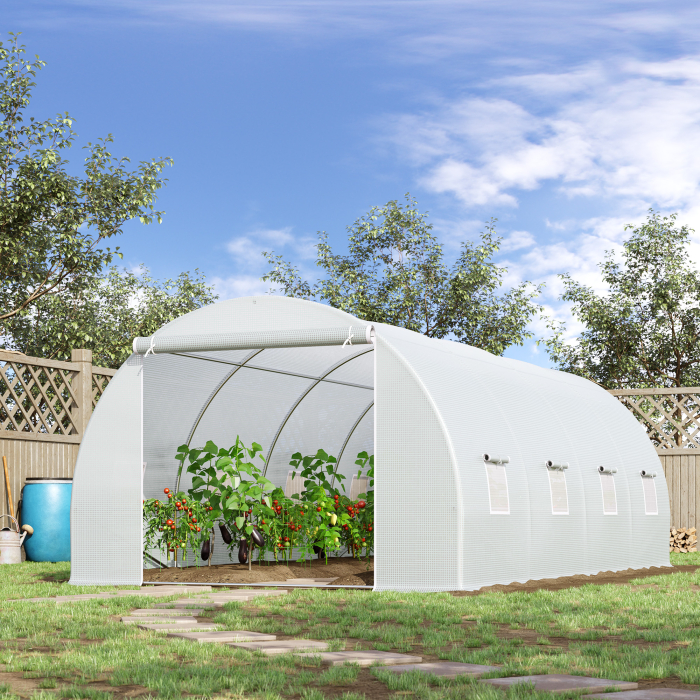  Tunnel Sera de gradina pentru plante din PE cu tevi metalice 6x3x2m Alb [2]