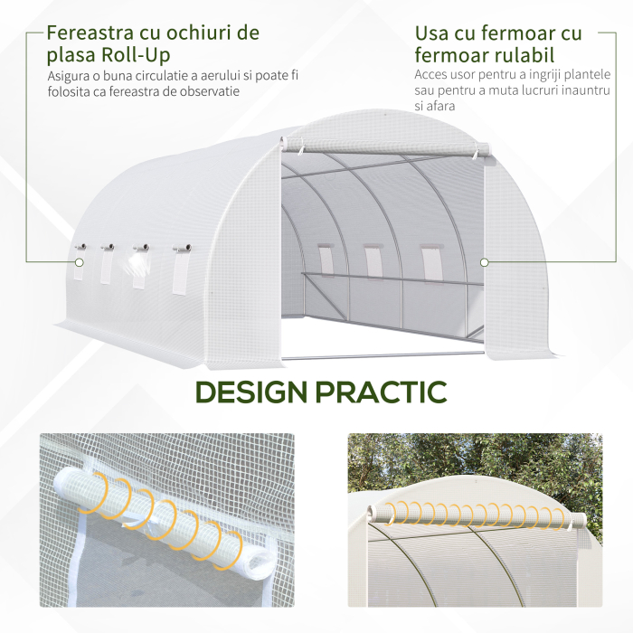  Tunnel Sera de gradina pentru plante din PE cu tevi metalice 6x3x2m Alb [6]