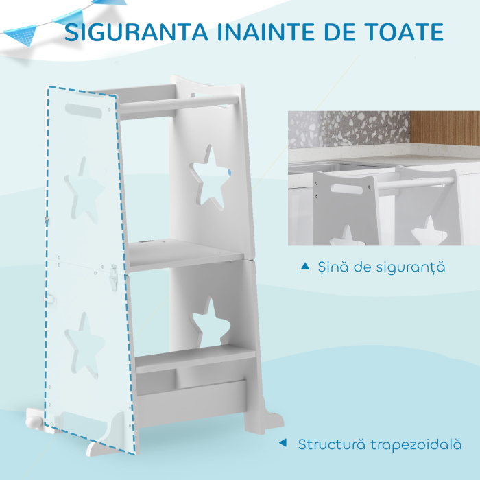  Turn de invatare Convertibil in Set Masa si Scaune cu Bara de Siguranta, 60x44,5x86 cm, Alb [4]