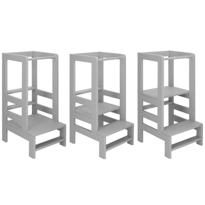 Turn de invatare inaltator multifunctional din lemn, platforma reglabila pe 3 inaltimi, 90x39x44 cm, gri [6]