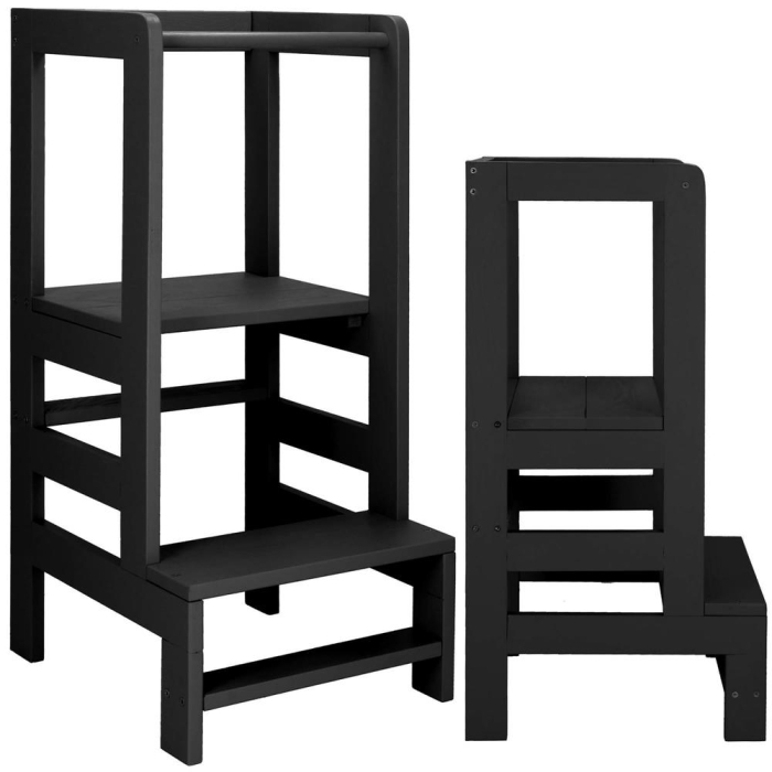 Turn de invatare inaltator multifunctional din lemn, platforma reglabila pe 3 inaltimi, 90x39x44 cm, negru [5]