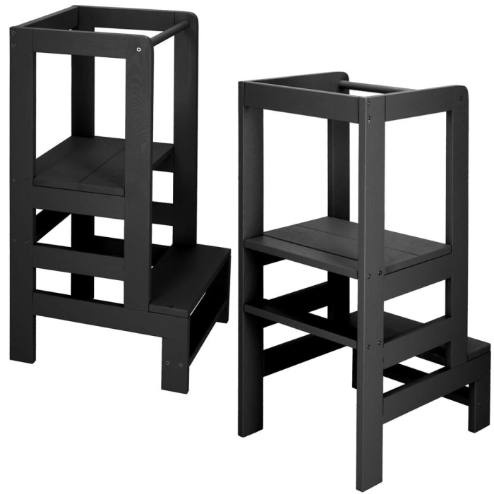 Turn de invatare inaltator multifunctional din lemn, platforma reglabila pe 3 inaltimi, 90x39x44 cm, negru [3]