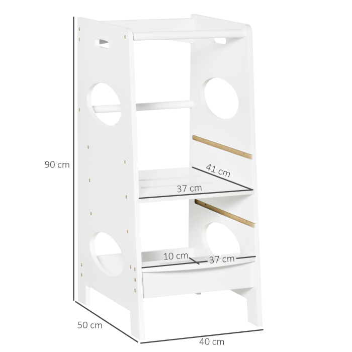  Turn Montessori pentru Copii, Learning Tower cu inaltime Reglabila pe 3 Niveluri, MDF, 40×50×90 cm, Alb [3]