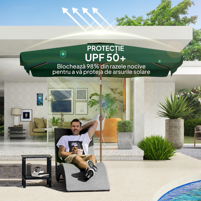 Umbrela de Gradina 2x3 m cu Deschidere cu Manivela, inclinabila si Anti-UV 50+, Verde [5]