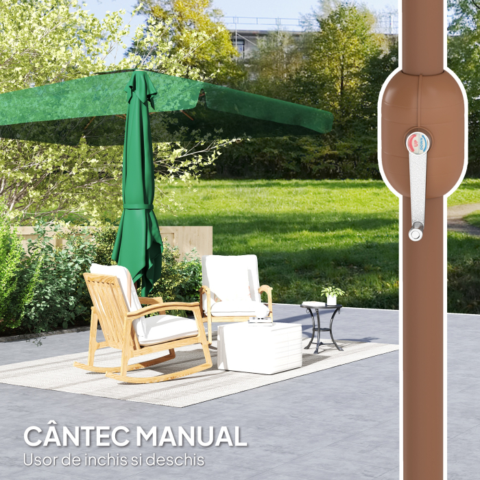  Umbrela de Gradina 2x3 m cu Deschidere cu Manivela, inclinabila si Anti-UV 50+, Verde [7]