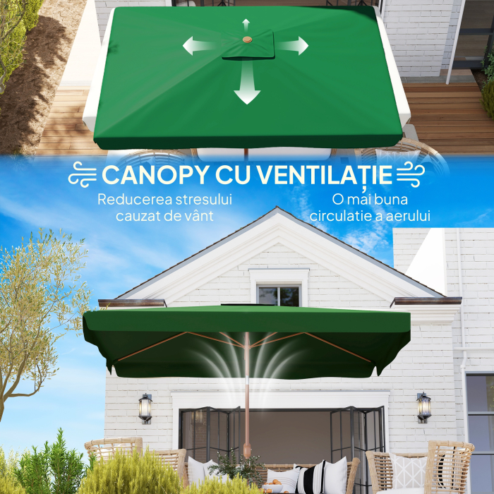 Umbrela de Gradina 2x3 m cu Deschidere cu Manivela, inclinabila si Anti-UV 50+, Verde [6]