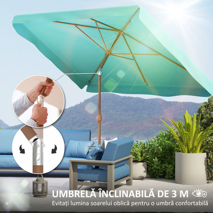  Umbrela de Gradina 2x3 m cu Manivela, Inclinabila si Anti-UV 50+, Turcoaz [4]
