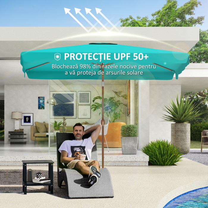  Umbrela de Gradina 2x3 m cu Manivela, Inclinabila si Anti-UV 50+, Turcoaz [5]