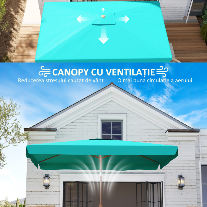 Umbrela de Gradina 2x3 m cu Manivela, Inclinabila si Anti-UV 50+, Turcoaz [6]