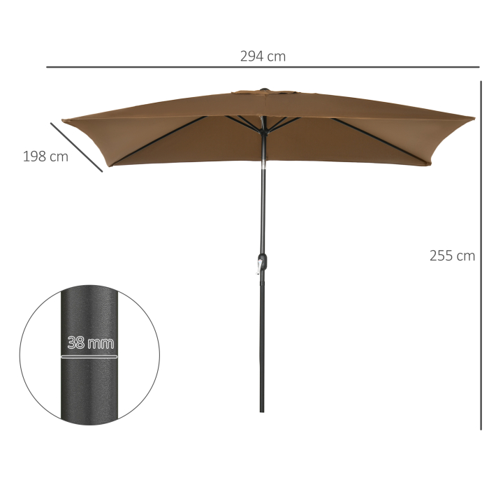 Umbrela de gradina 2x3 m dreptunghiulara cu manivela si unghi reglabil, culoare cafea [3]