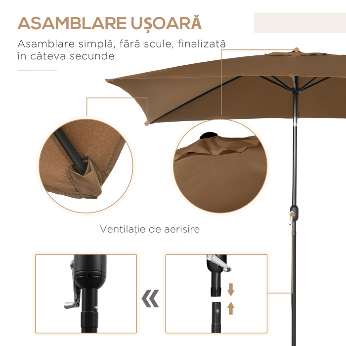  Umbrela de gradina 2x3 m dreptunghiulara cu manivela si unghi reglabil, culoare cafea [6]