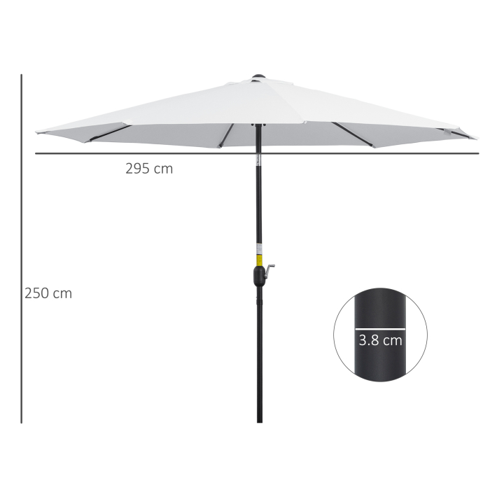  Umbrela de Gradina Φ300cm cu Manivela Reglabila din Metal si Poliester, Alb [3]