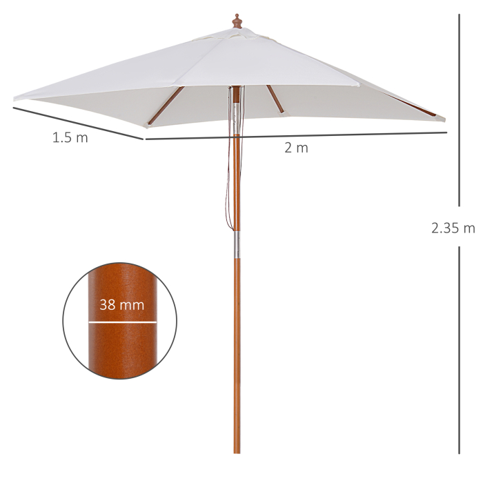  Umbrela de Gradina care se Inclina 2x1.5m, 6 Lamele si Catarg din Lemn [3]