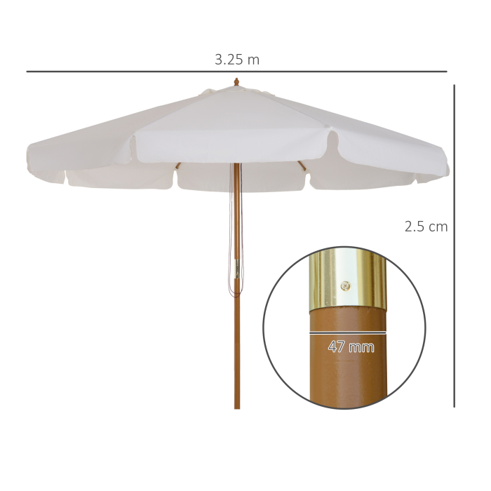  Umbrela de gradina cu acoperis dublu, din lemn de bambus si poliester, Ø325x250 cm, crem [3]