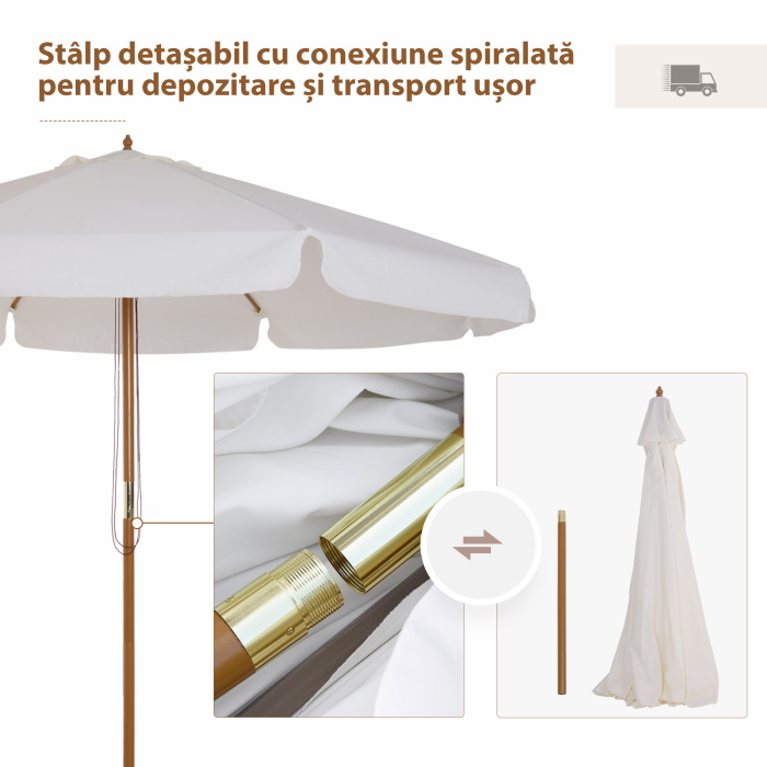 Umbrela de gradina cu acoperis dublu, din lemn de bambus si poliester, Ø325x250 cm, crem [4]