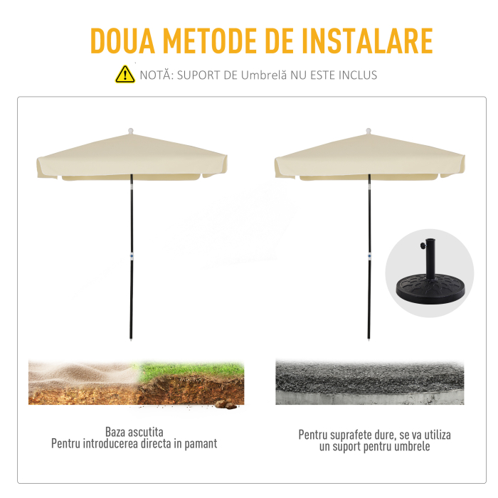  Umbrela de Gradina cu acoperis patrata Rglabila si Portabila, Crem 2x2m [7]