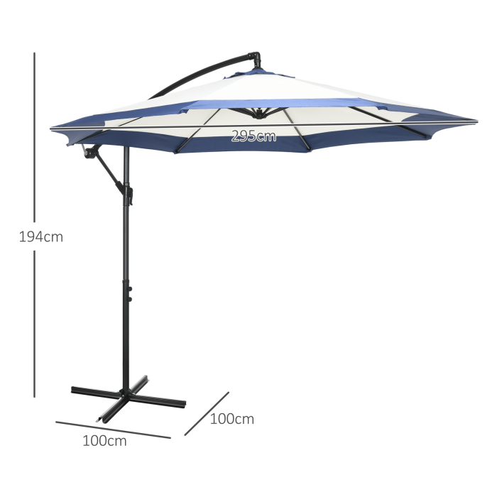  Umbrela de gradina cu brat 3x2 m, manivela, metal si poliester, albastru inchis si crem [3]