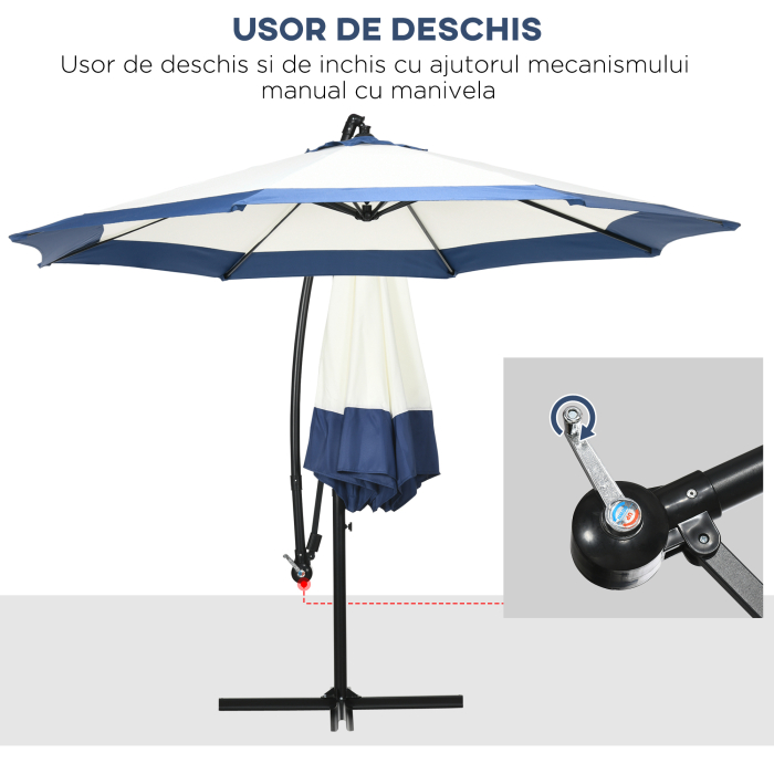  Umbrela de gradina cu brat 3x2 m, manivela, metal si poliester, albastru inchis si crem [4]