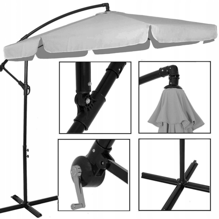 Umbrela de gradina cu brat lateral banana, cu husa, 300cm, gri deschis [3]