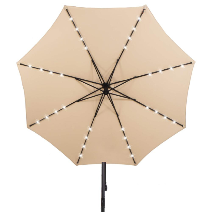 Umbrela gradina brat lateral tip banana cu iluminare LED solara, 32 LED-uri, protectie UPF 50+, husa inclusa, D300 cm, crem [17]