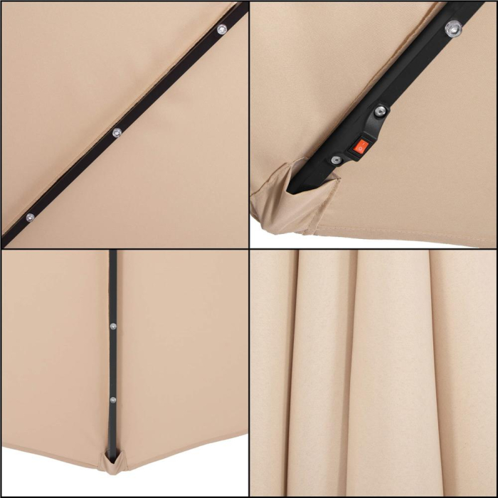 Umbrela gradina brat lateral tip banana cu iluminare LED solara, 32 LED-uri, protectie UPF 50+, husa inclusa, D300 cm, crem [7]