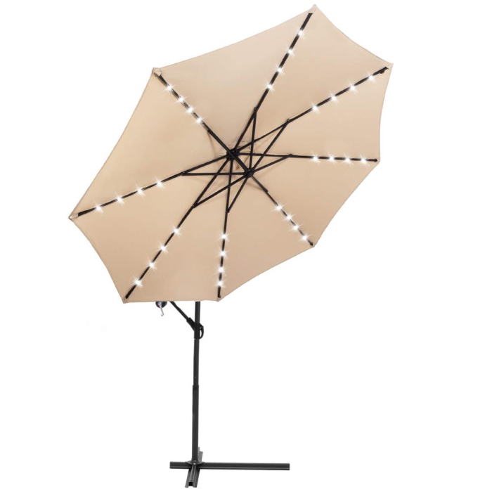 Umbrela gradina brat lateral tip banana cu iluminare LED solara, 32 LED-uri, protectie UPF 50+, husa inclusa, D300 cm, crem [16]