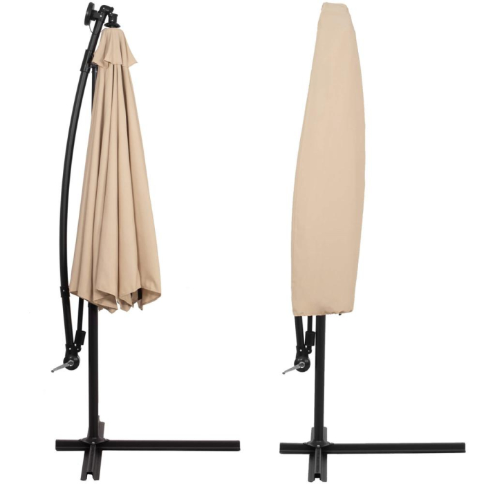 Umbrela gradina brat lateral tip banana cu iluminare LED solara, 32 LED-uri, protectie UPF 50+, husa inclusa, D300 cm, crem [10]