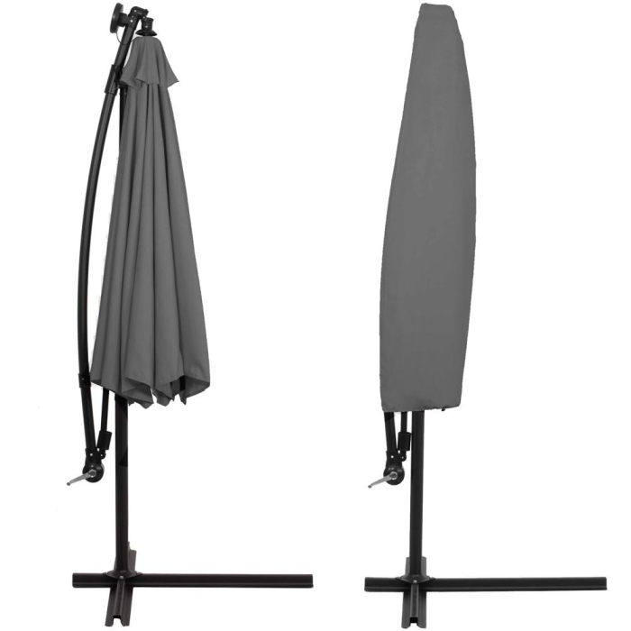 Umbrela gradina brat lateral tip banana cu iluminare LED solara, 32 LED-uri, protectie UPF 50+, husa inclusa, D300 cm, gri [11]