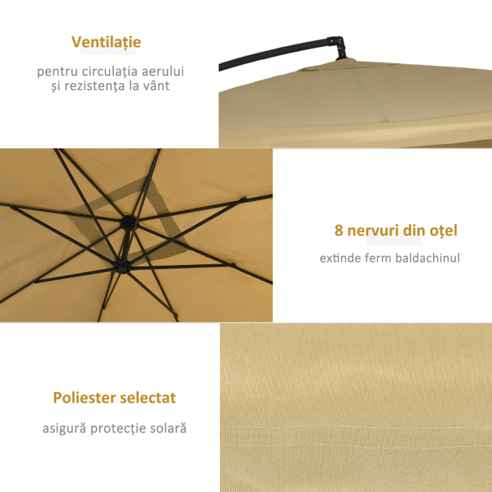  Umbrela de gradina cu brat lateral inclinabila, cu deschidere cu manivela si plasa anti-tantari, 3x3 m, bej [6]