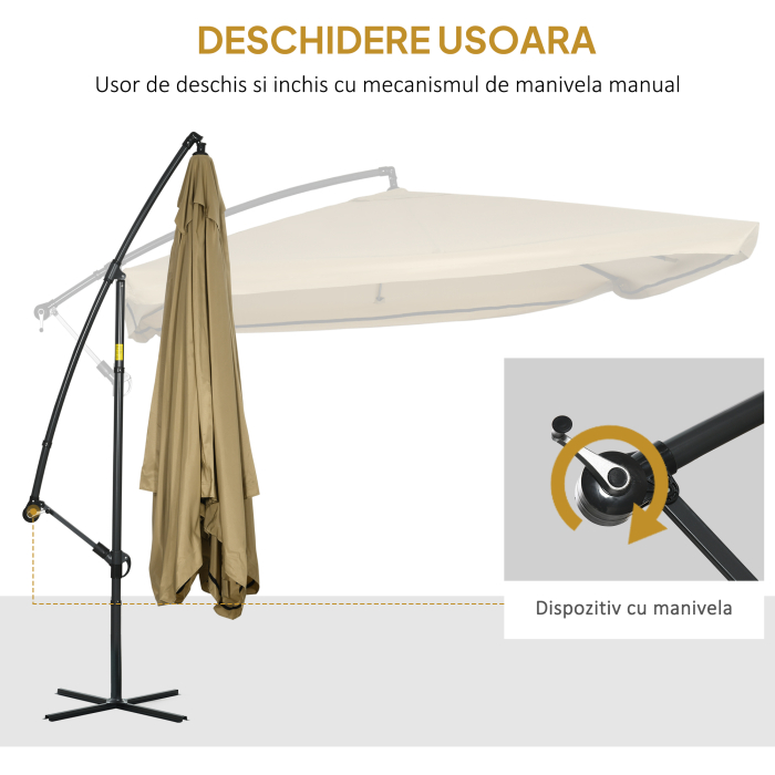  Umbrela de gradina cu brat lateral inclinabila, cu deschidere cu manivela si plasa anti-tantari, 3x3 m, bej [5]