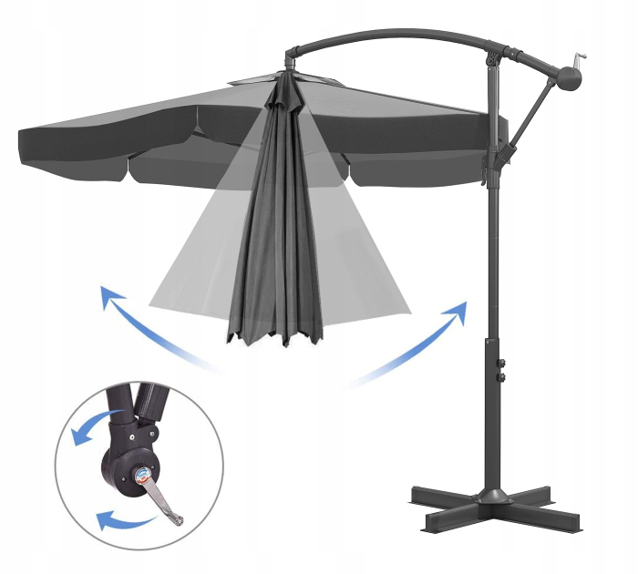 Umbrela de gradina cu brat lateral, inclinabila, panza poliester 160 g/mp, husa de protectie, 300 cm, gri [8]