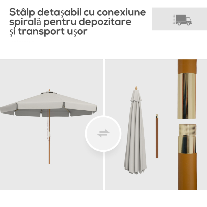  Umbrela de Gradina cu Corzi, Deschidere Reglabila si Orificii de Ventilatie, Ø325x250 cm, Gri [4]