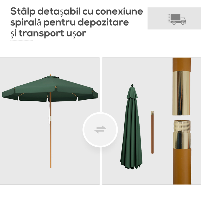  Umbrela de Gradina cu Corzi, Deschidere Reglabila si Orificii de Ventilatie, Ø325x250 cm, Verde [4]
