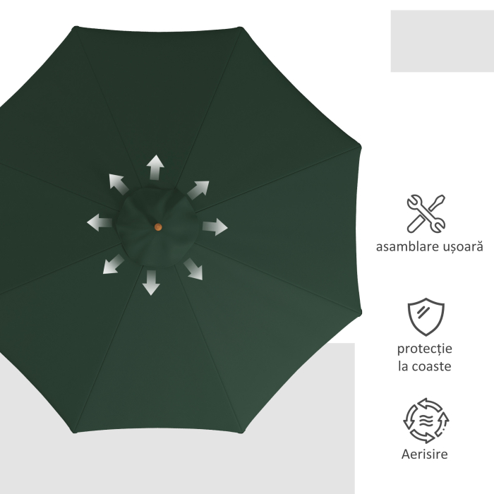  Umbrela de Gradina cu Corzi, Deschidere Reglabila si Orificii de Ventilatie, Ø325x250 cm, Verde [5]