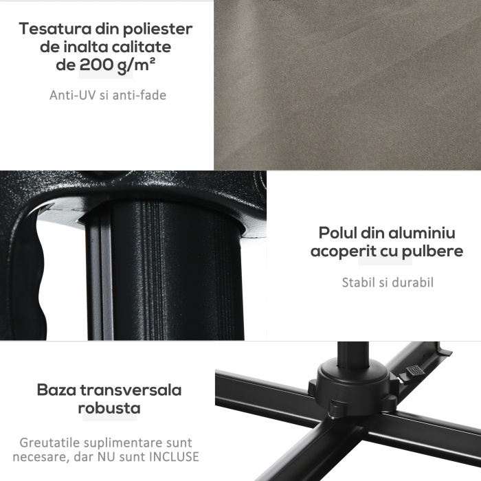  Umbrela de gradina cu manivela 2,5x2,5 m, cu rotatie 360° si parasolar reglabil, gri deschis [7]