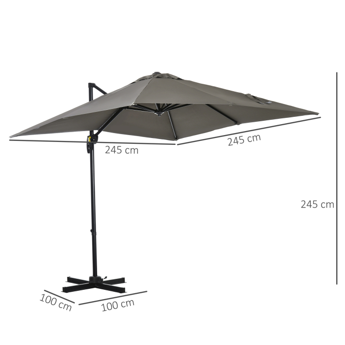  Umbrela de gradina cu manivela 2,5x2,5 m, cu rotatie 360° si parasolar reglabil, gri deschis [3]