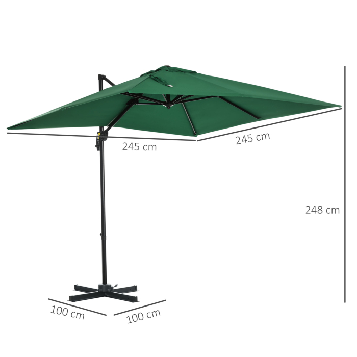 Umbrela de gradina cu manivela, 2.5x2.5 m, rotativa 360° si parasolar reglabil, verde [3]