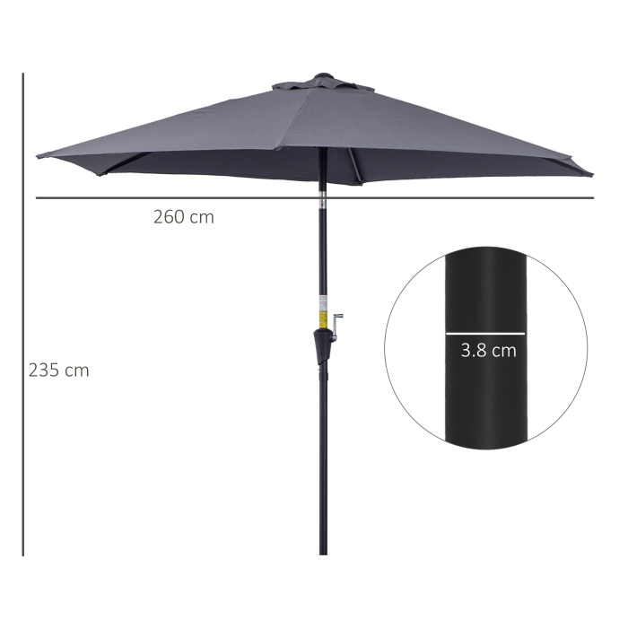  Umbrela de Gradina cu Manivela, din Aluminiu si Poliester Gri si Negru, Φ2,6x2,35m [3]