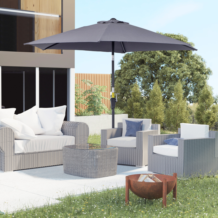  Umbrela de Gradina cu Manivela, din Aluminiu si Poliester Gri si Negru, Φ2,6x2,35m [2]