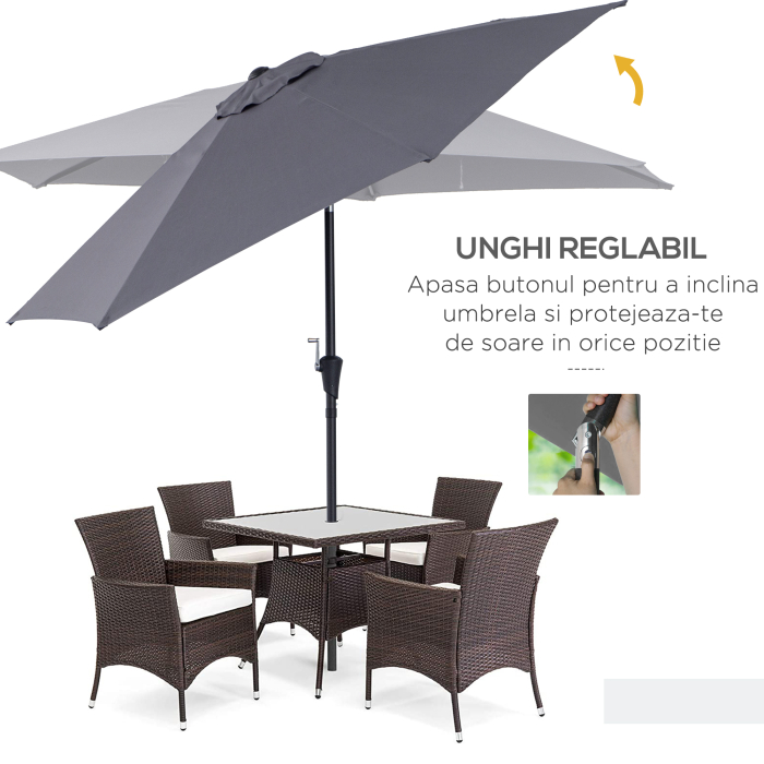  Umbrela de Gradina cu Manivela, din Aluminiu si Poliester Gri si Negru, Φ2,6x2,35m [5]