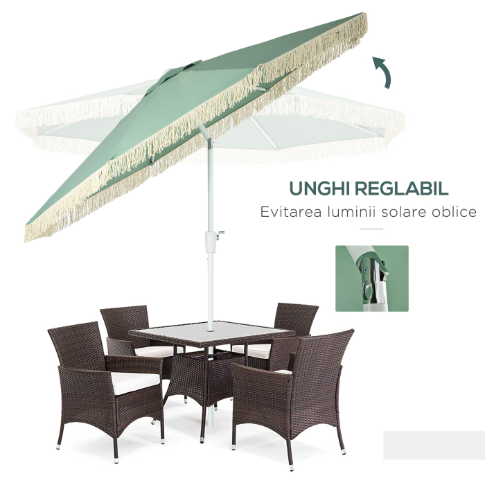  Umbrela de Gradina cu Manivela, inclinabila, tija din 2 sectiuni, poliester si metal, 2.6x2.4 m, verde [4]