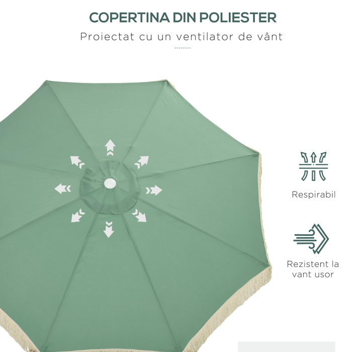  Umbrela de Gradina cu Manivela, inclinabila, tija din 2 sectiuni, poliester si metal, 2.6x2.4 m, verde [6]