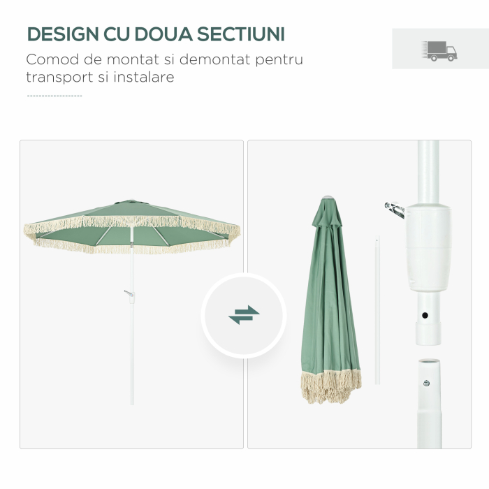  Umbrela de Gradina cu Manivela, inclinabila, tija din 2 sectiuni, poliester si metal, 2.6x2.4 m, verde [8]