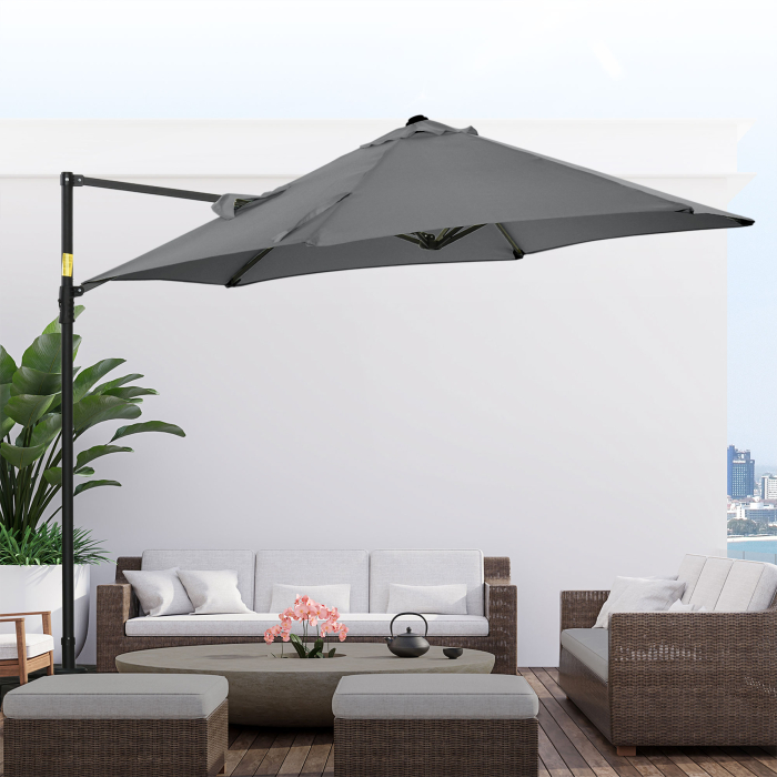  Umbrela de Gradina cu Rotatie la 360°, Brat, Baza in Cruce si Orificiu de Ventilatie, Ø256x245 cm, Gri inchis [7]