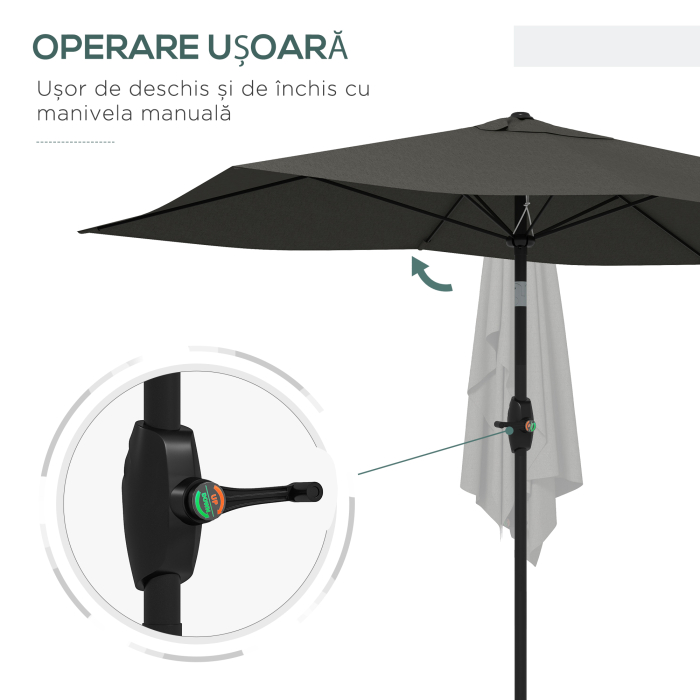  Umbrela de gradina dreptunghiulara 2x3 m, inclinabila cu deschidere manuala, gri [5]