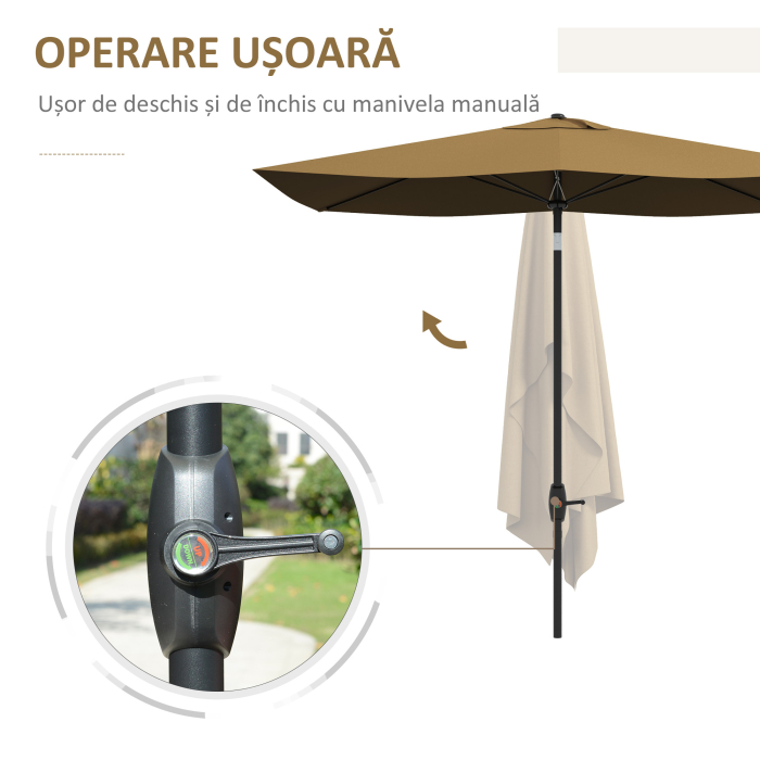  Umbrela de Gradina Dreptunghiulara 3x2 m cu Deschidere cu Manivela si inclinabila, Culoare Cafea [5]