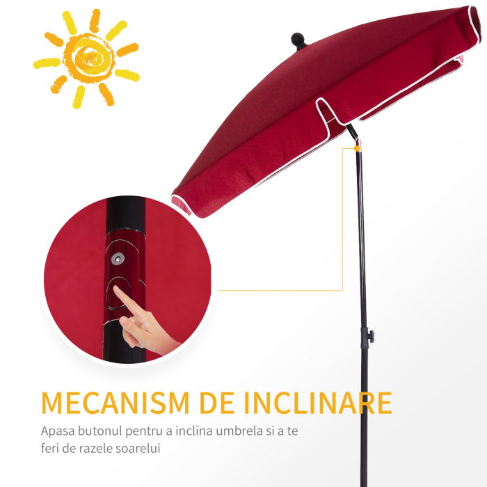  Umbrela de Gradina Dreptunghiulara Reglabila in aluminiu, Rosu [4]