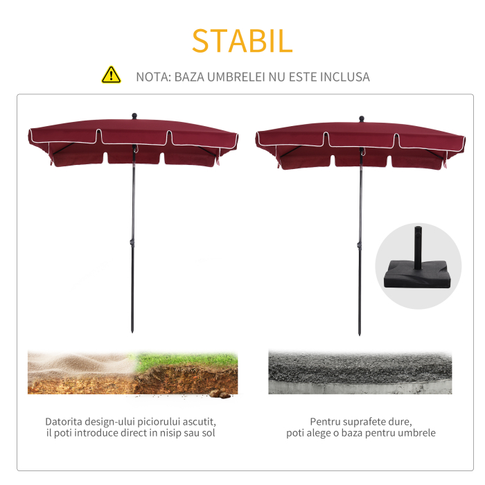  Umbrela de Gradina Dreptunghiulara si Reglabila cu Stalp din Aluminiu, 2x1,3x2,5 m, Rosu Bordeaux [6]